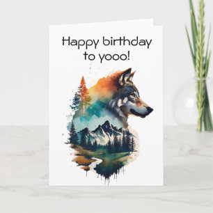 Carte d'anniversaire Loup à l'aquarelle pour les a