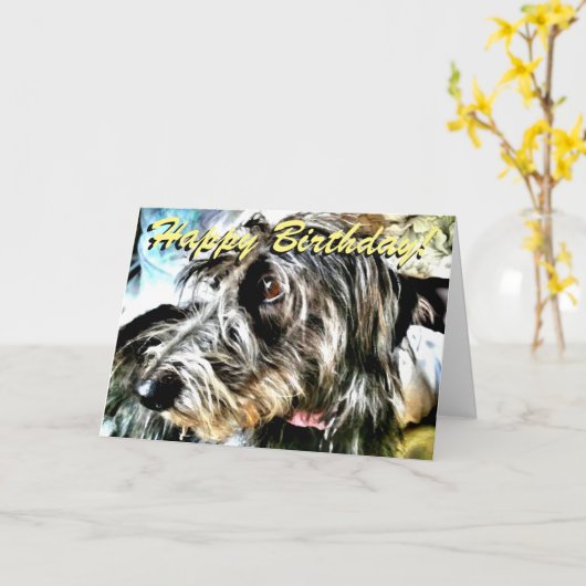 Carte d'anniversaire Lurcher (Fleur jaune)