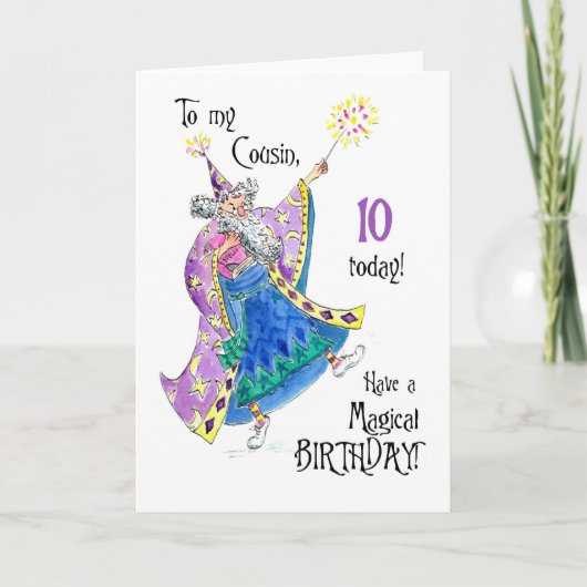Carte d'anniversaire magicien 10e pour un Cousin (Devant)