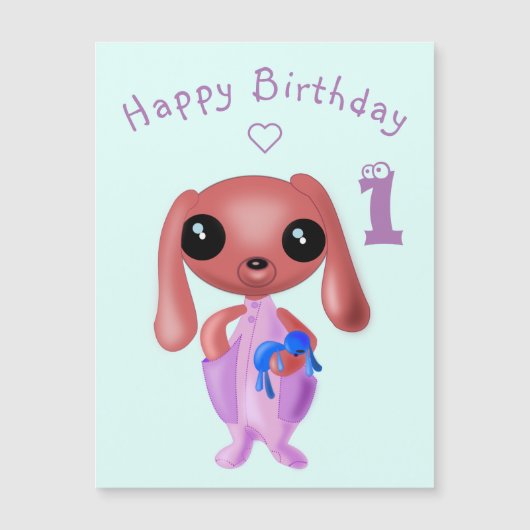 Carte d'anniversaire magnétique bébé avec un migno (Devant)
