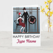 Carte d'anniversaire Mah Jongg Flappers Couple (Fleur jaune)