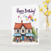 Carte d'anniversaire Maison Fantaisiste (Fleur jaune)
