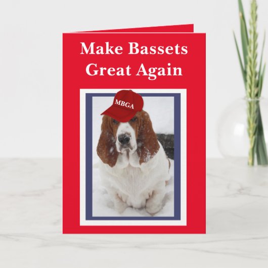 Carte d'anniversaire "Make Bassets Great Again" (Devant)