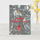 Carte d'anniversaire, "mâle et cardinal féminin " (Fleur jaune)