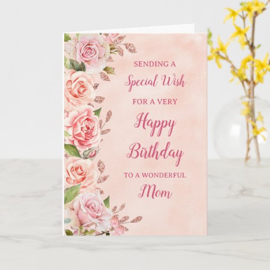 Carte d'anniversaire maman Fleurs roses (Fleur jaune)