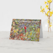 Carte d'anniversaire manquée de l'oiseau cardinal  (Fleur jaune)