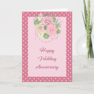 Carte d'anniversaire mariage rose avec fleurs et p