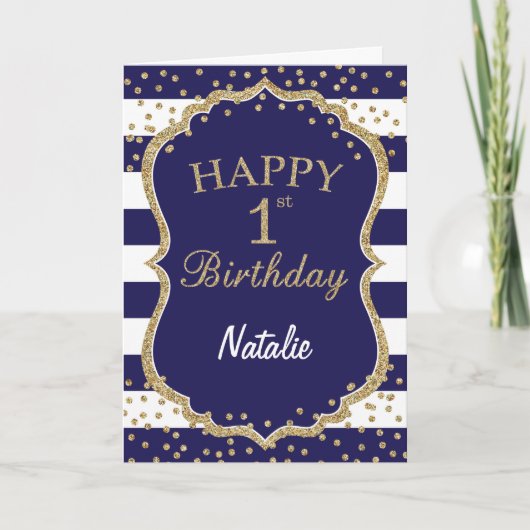 Carte d'anniversaire Marine Blue and Gold Parties (Devant)