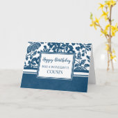 Carte d'anniversaire Marine Blue Floral Cousin (Fleur jaune)