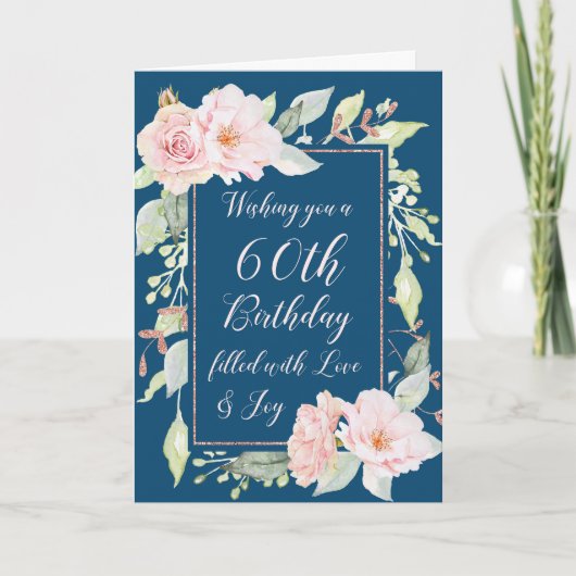 Carte d'anniversaire Marine Blue Rose Flowers Heur (Devant)