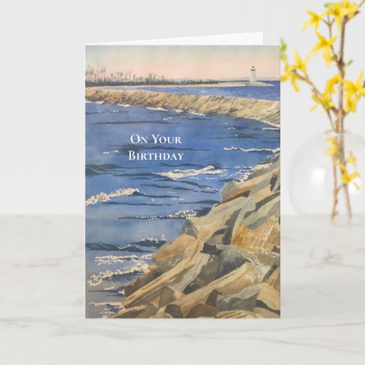 Carte d'anniversaire marine peinte à la main (Fleur jaune)