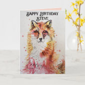 Carte d'anniversaire Mens Red Fox Watercolor (Fleur jaune)