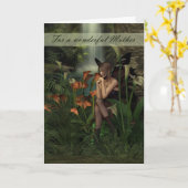 Carte d'anniversaire mère imaginaire fée des bois (Fleur jaune)