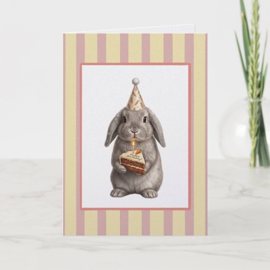 Carte d'anniversaire Mignon Lapin avec Gâteau à la (Devant)