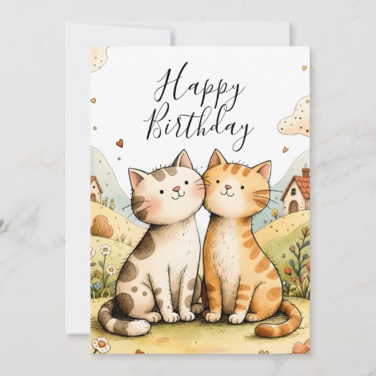 Carte d'anniversaire mignonne avec chat (Devant)