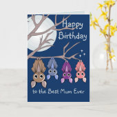 Carte d'anniversaire mignonne avec chauves-souris (Fleur jaune)