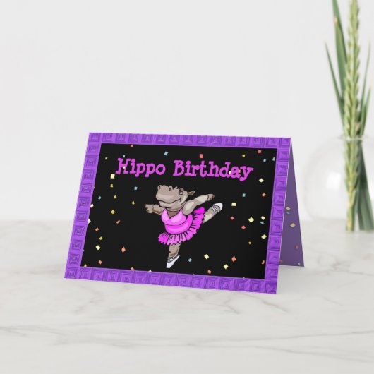 Carte d'anniversaire mignonne avec Hippo Ballerina (Devant)