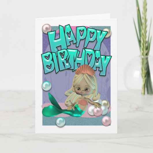 Carte d'anniversaire mignonne avec sirène (Devant)