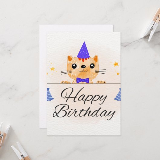 Carte d'anniversaire mignonne avec un chat (Devant/Arrière en situation)