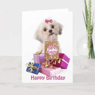 Carte d'anniversaire mignonne chien maltais et cad