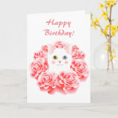Carte d'anniversaire mignonne de chat rose de (Fleur jaune)