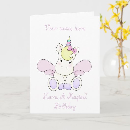 Carte d'anniversaire mignonne de licorne (Fleur jaune)