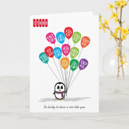 Carte d'anniversaire mignonne de pingouin (Fleur jaune)