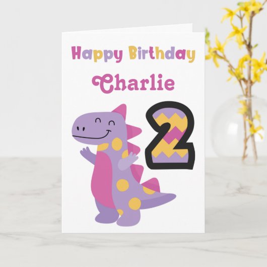 Carte d'anniversaire mignonne Dinosaur 2e (Fleur jaune)