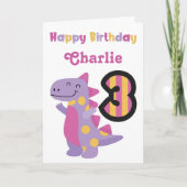 Carte d'anniversaire mignonne Dinosaure violet 3e (Devant)