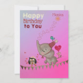 Carte d'anniversaire mignonne Elephant & souris ro (Devant)