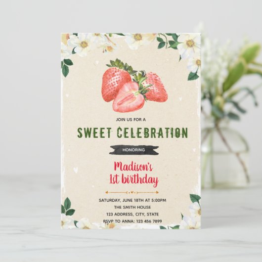 Carte d'anniversaire mignonne fraise (Debout devant)