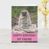 Carte d'anniversaire mignonne Pug pour ami (Fleur jaune)