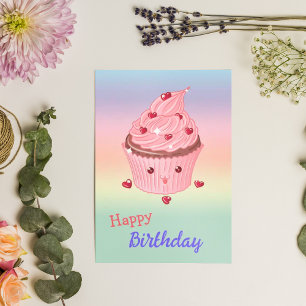 Carte d'anniversaire mignonne rose cupcake