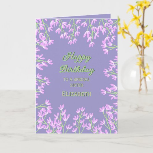Carte d'anniversaire mignonne rose violet (Fleur jaune)
