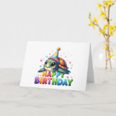 Carte d'anniversaire Mignonne Tortue  (Fleur jaune)