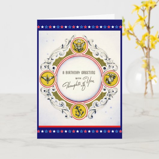 Carte d'anniversaire militaire vintage (Fleur jaune)