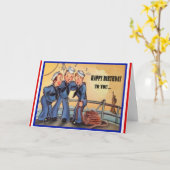 Carte d'anniversaire militaire vintage de marine (Fleur jaune)