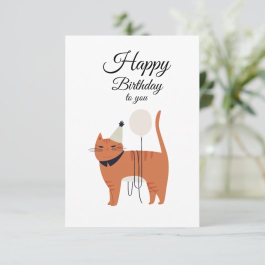 Carte d'anniversaire minimale pour chat (Debout devant)