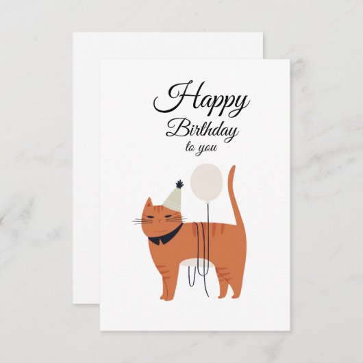 Carte d'anniversaire minimale pour chat (Devant / Derrière)