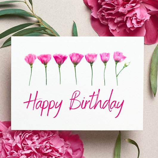 Carte d'anniversaire minimaliste avec fleurs roses