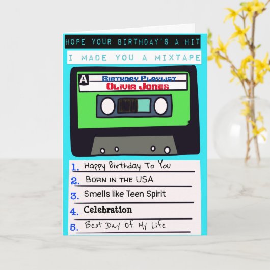 Carte d'anniversaire Mixtape - personnalisable ave (Fleur jaune)