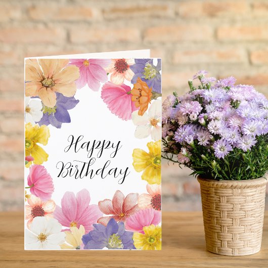 Carte d'anniversaire moderne colorée Joli Floral
