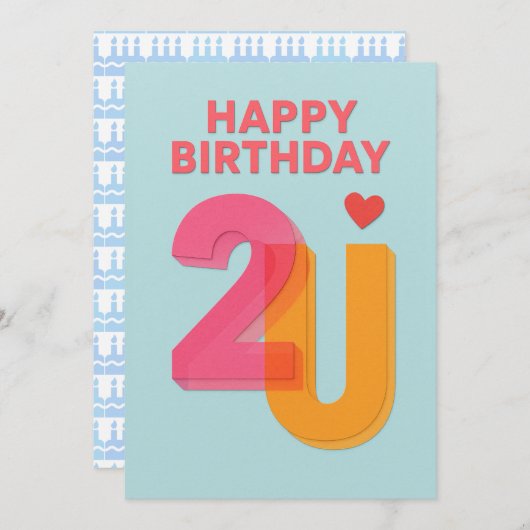 Carte d'anniversaire moderne Joyeux 2U Design (Devant / Derrière)