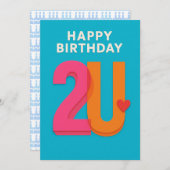 Carte d'anniversaire moderne Joyeux 2U Design (Devant / Derrière)