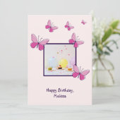 Carte d'anniversaire moderne personnalisée rose vi (Debout devant)