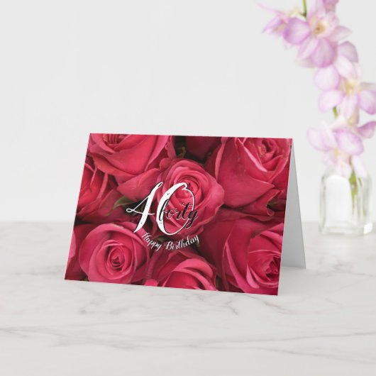 Carte d'anniversaire moderne rose Roses Floral 40e (Orchidée)
