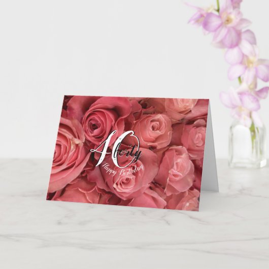 Carte d'anniversaire moderne rose Roses Floral 40e (Orchidée)