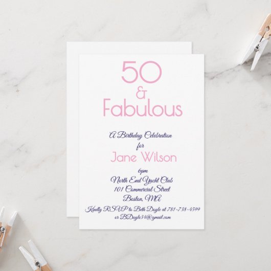 Carte d'anniversaire Moderne Script Rose Navy 50 F (Devant/Arrière en situation)