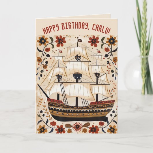 Carte d'anniversaire modifiable de voilier (Devant)