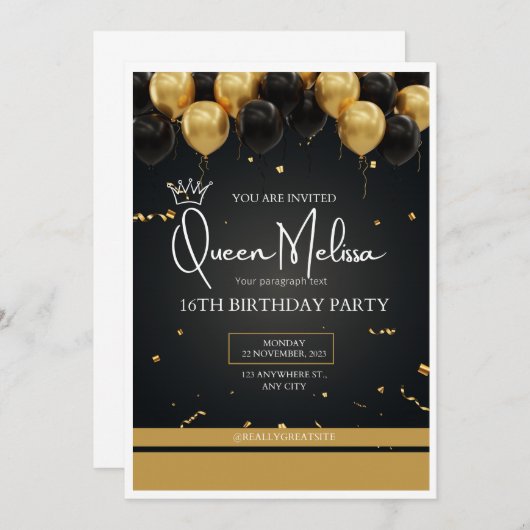 Carte d'anniversaire modifiée en noir et or (Devant / Derrière)